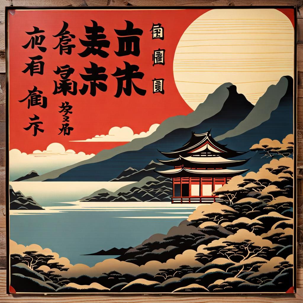 10 Word Challenge on Wood Sign in Ukiyo-e Style