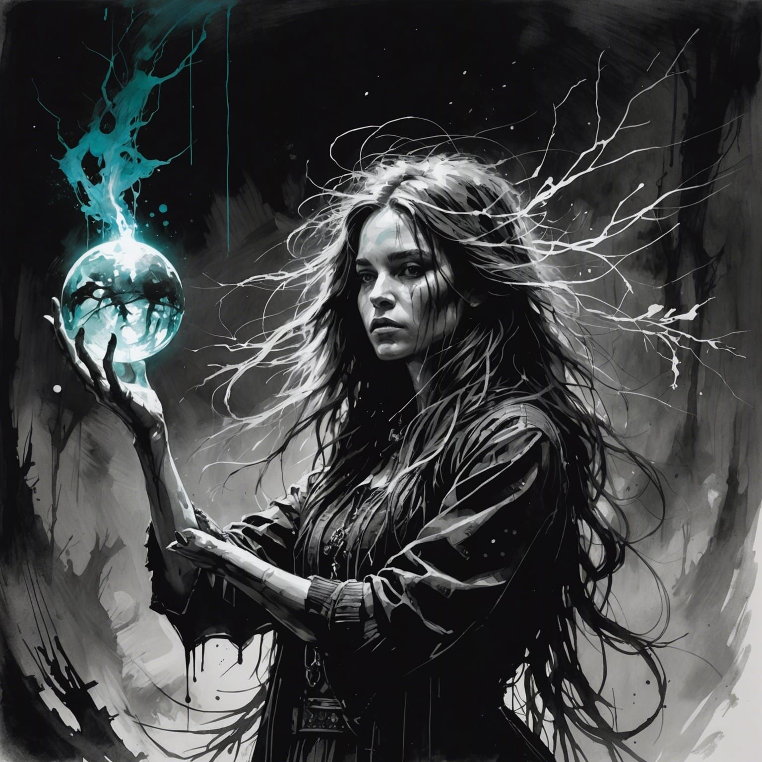 Retrofuturistic Witch Holding Cosmic Energy