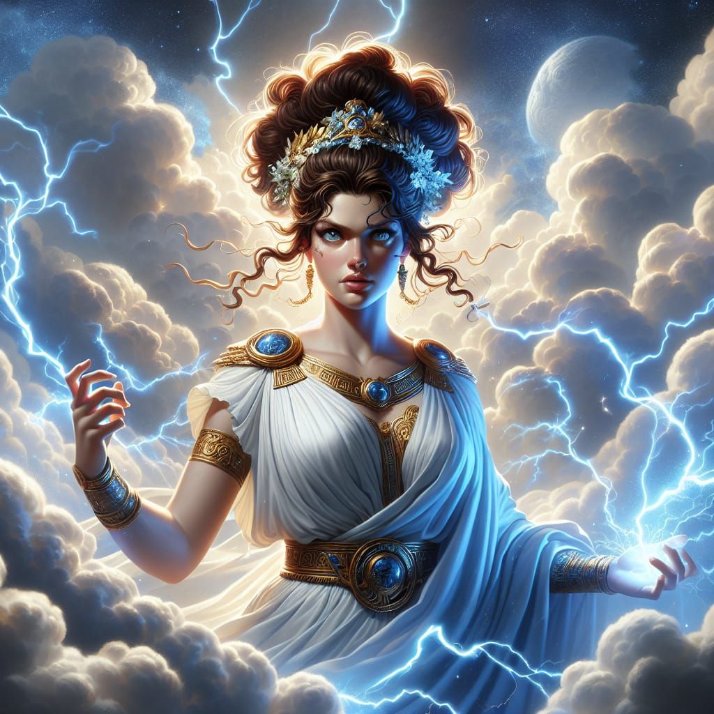 Astrape: Greek Goddess of Lightning in Maximalist Style