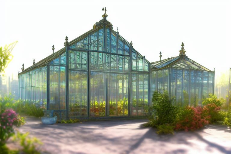 Glass Greenhouse Photograph in Detailed Digital Art