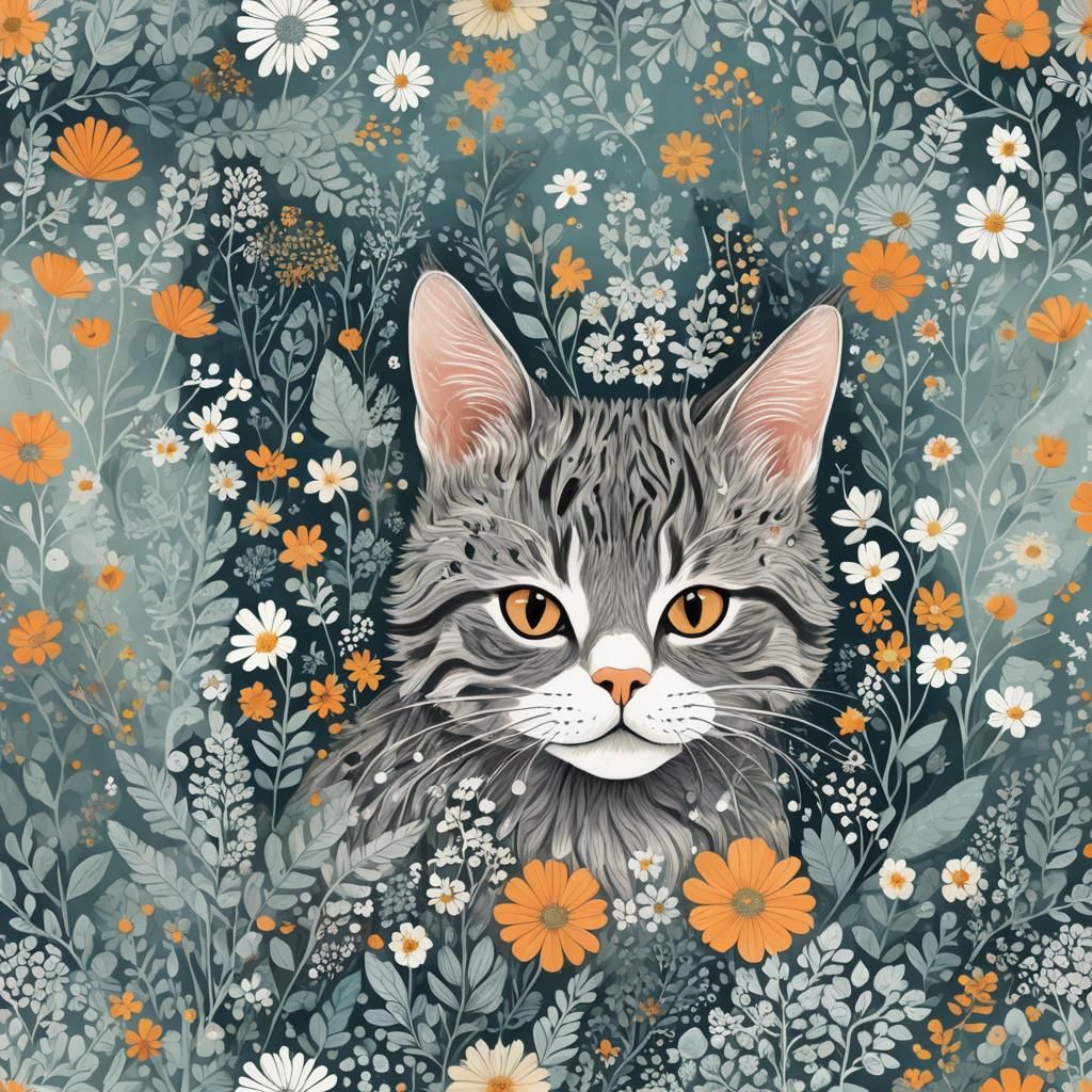 Cute Cat with Abstract Vector Fractal Design