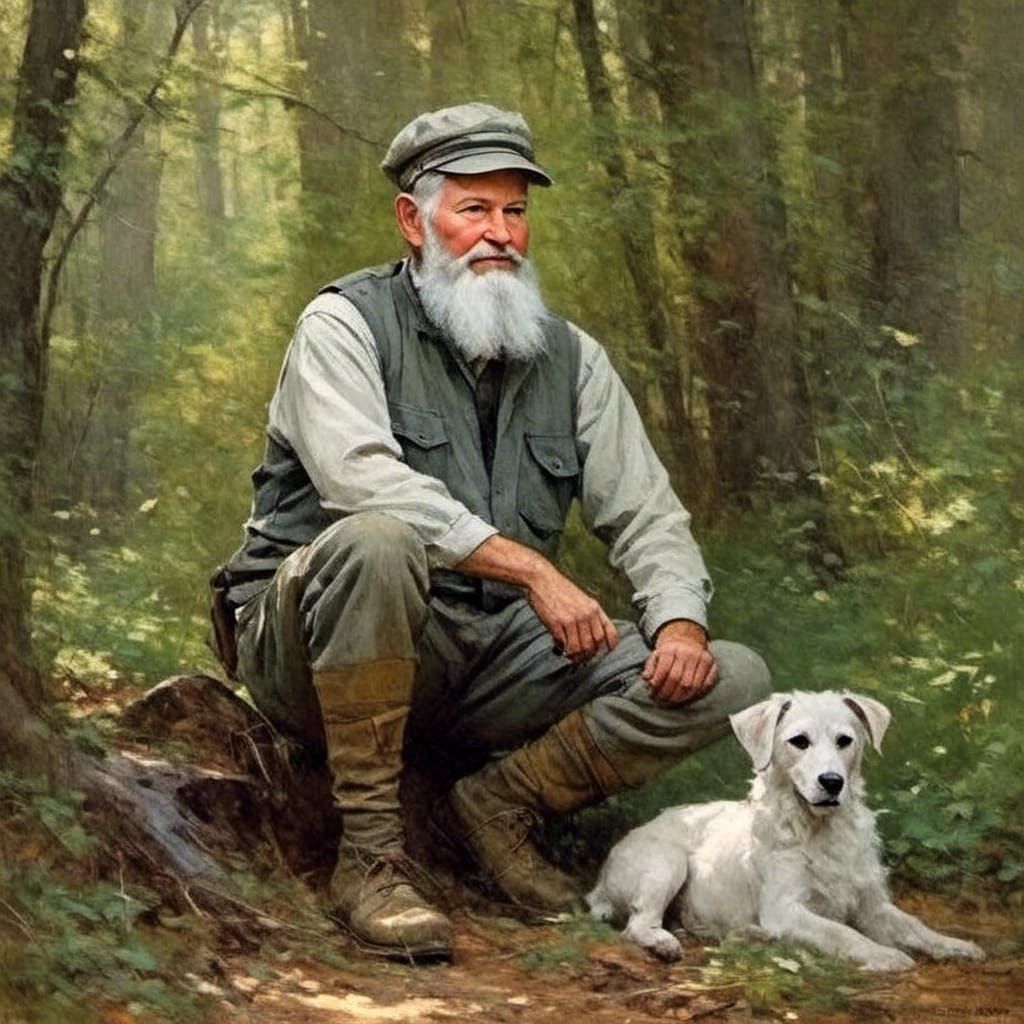 Male Hunter in Forest, Hyperrealistic Digital Art