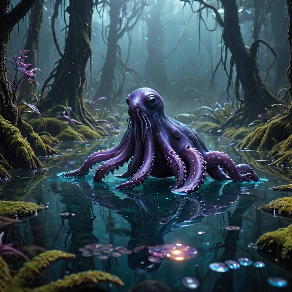 Bioluminescent Alien Creature on Exoplanet Forest Floor