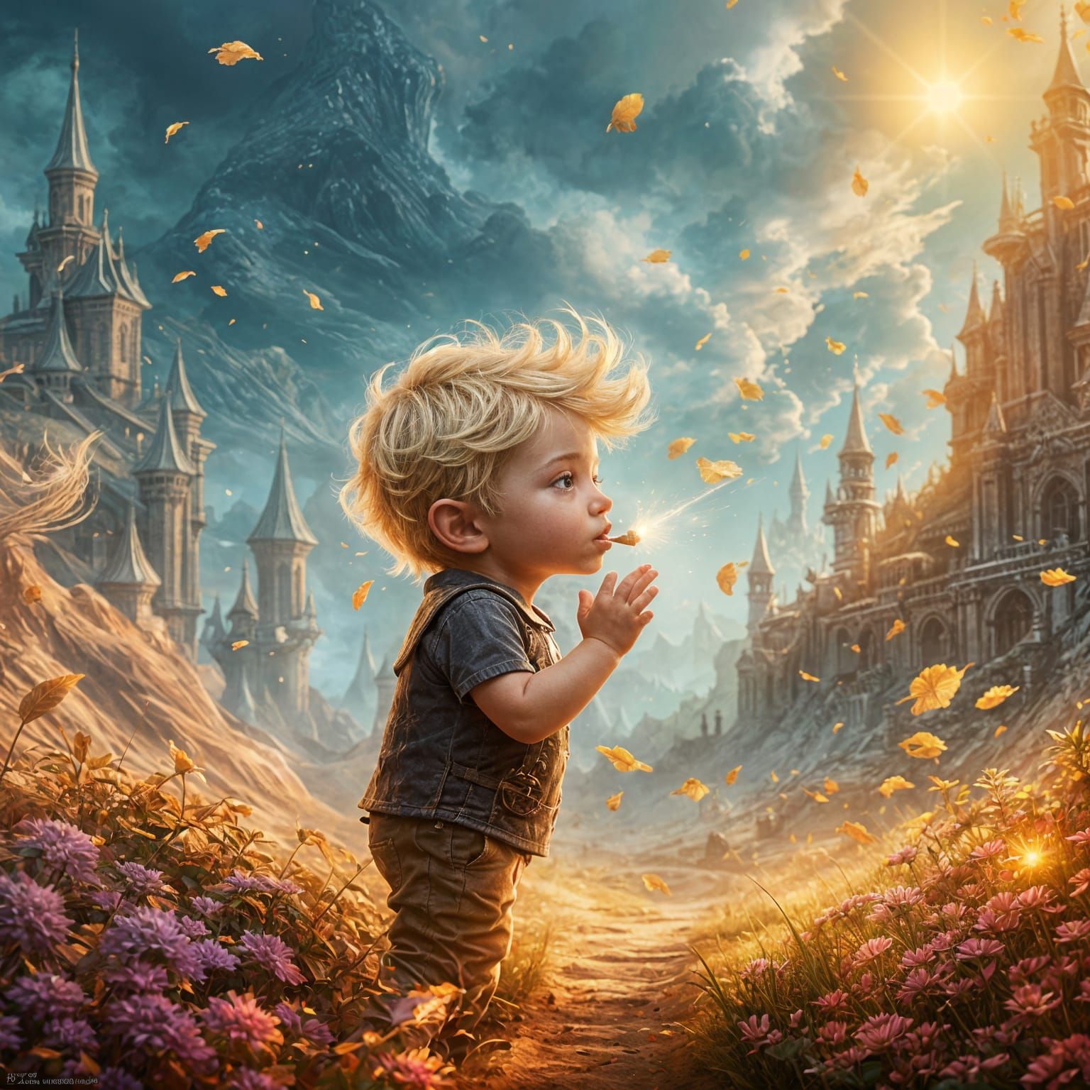Blonde Toddler Boy Blowing Kiss: Fantasy Art