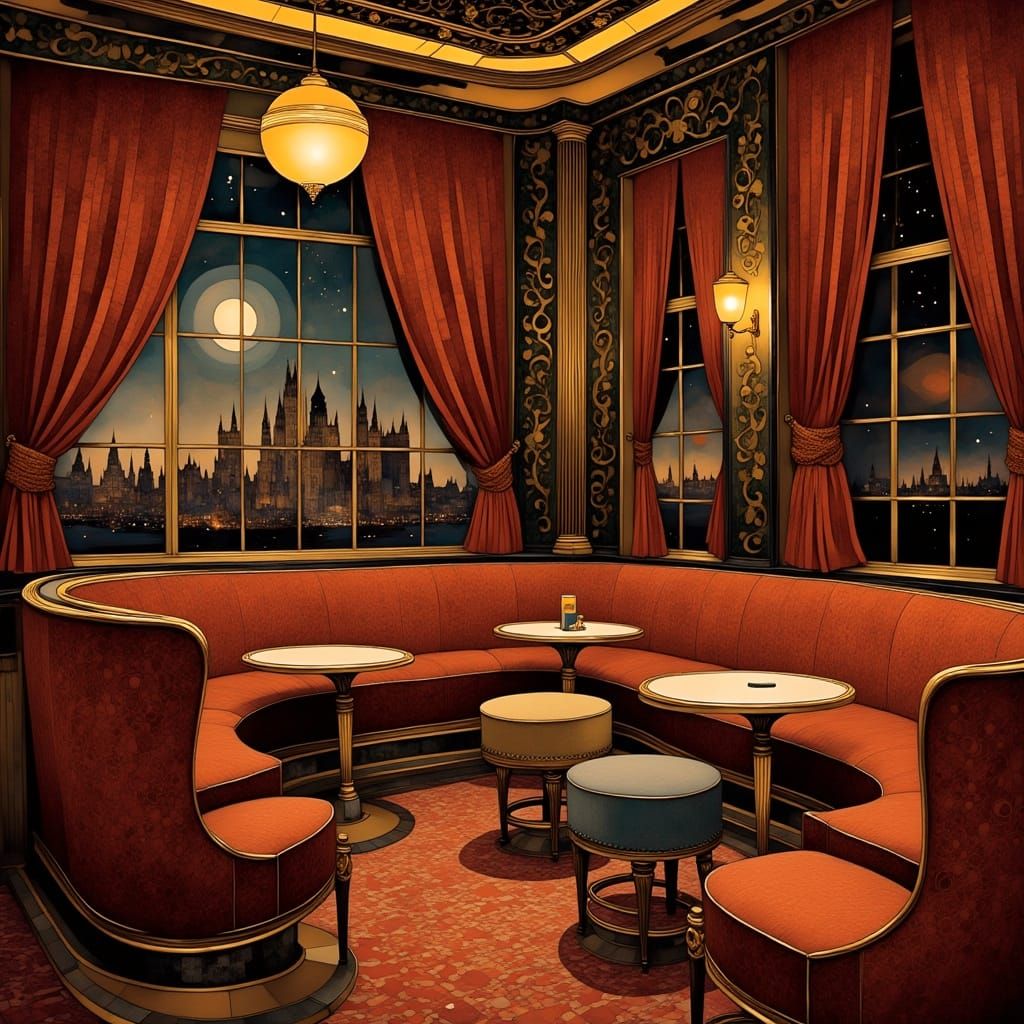 Luxurious Art Deco Cocktail Lounge in Warm, Muted Tones