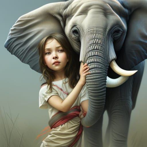 Girl and baby elephant