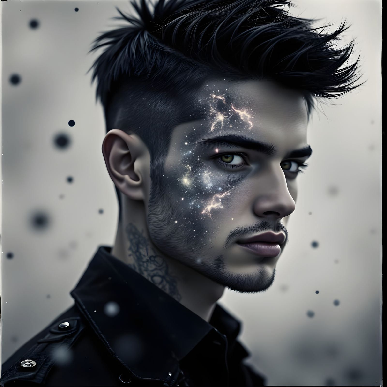 Man with Galaxy Double Exposure in Hyperrealism