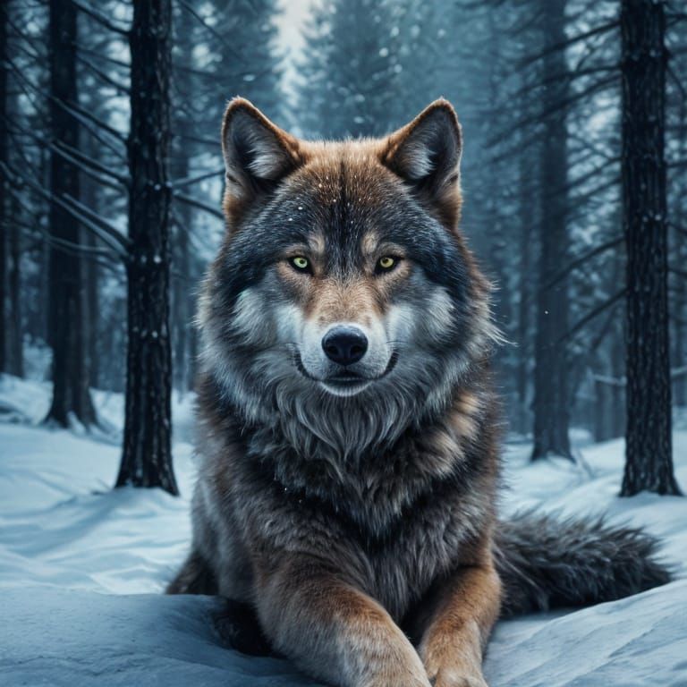 Magnificent White Wolf in Winter Landscape