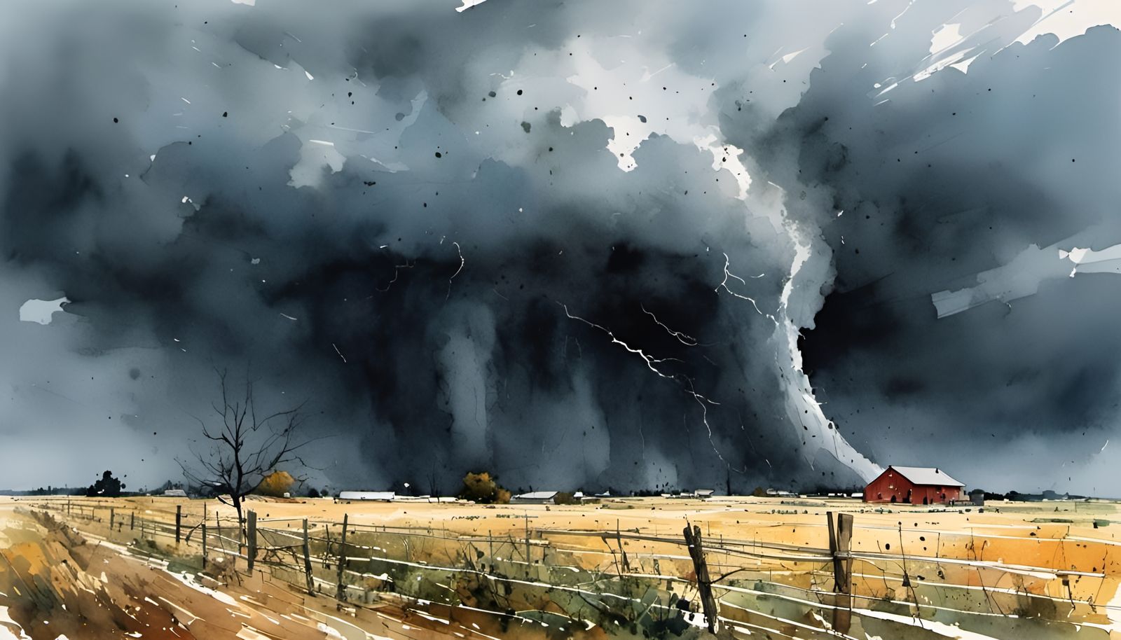 Watercolor - Multiple vortex tornado hits S.E. Iowa