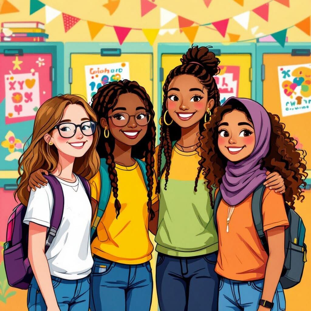 Diverse Middle School Girls Friendship Portrait