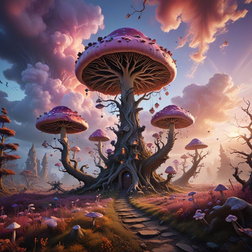 Surrealist Wonderland Landscape at Sunset