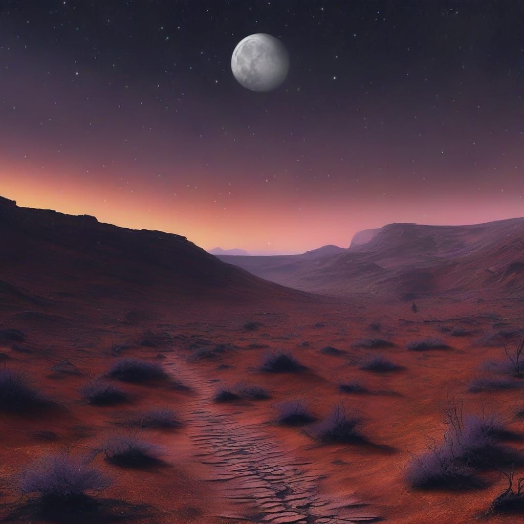 Alien Exploring Autumn Moonscape Under Starry Sky