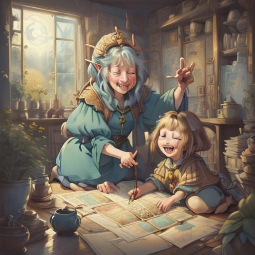 Joyful Children Play With Whimsical Pets in Storybook Style