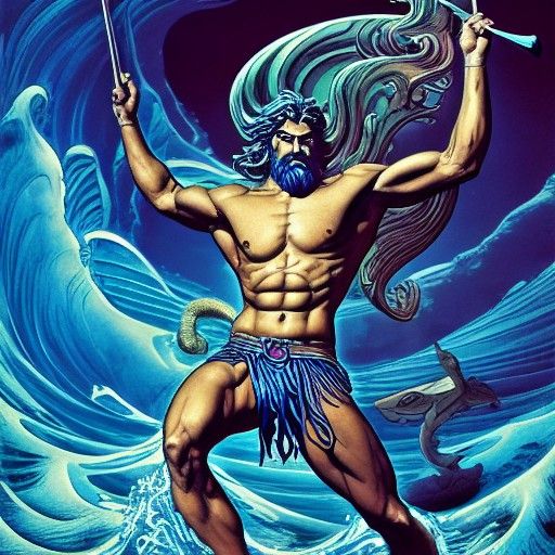 Poseidon, God of the Sea, in Surreal Poster Art
