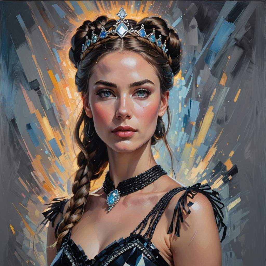 Ethereal Woman with Crown in Fauvist Portrait Style