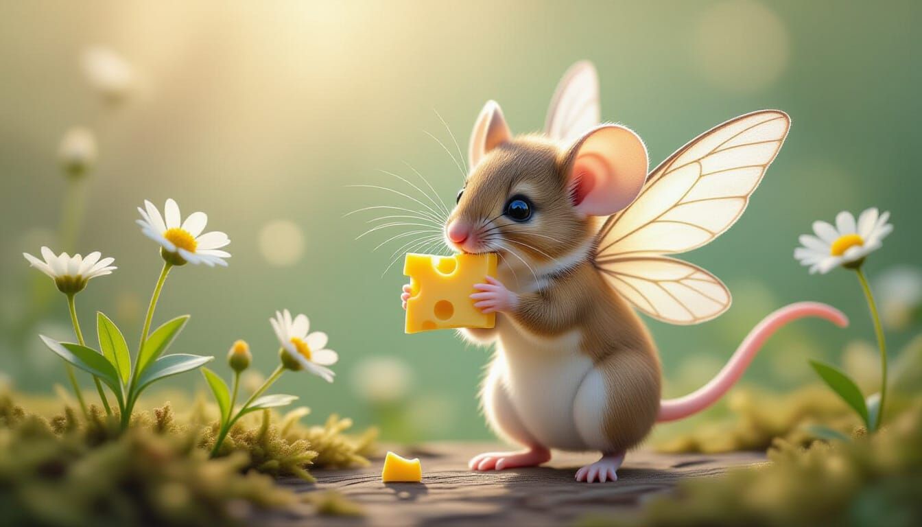 Whimsical Chibi Mouse Fairy Steals Cheese