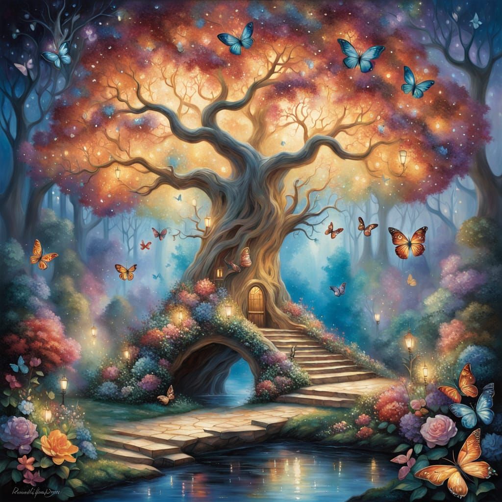 Ethereal Fantasy Floral Forest with Arabesque Structure