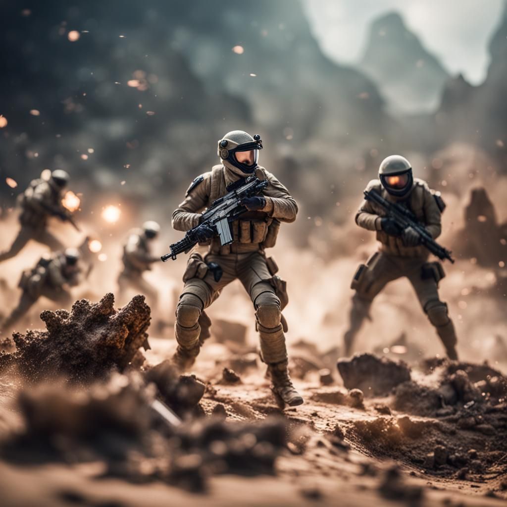 Soldiers Fight at Crash Site on Alien Planet