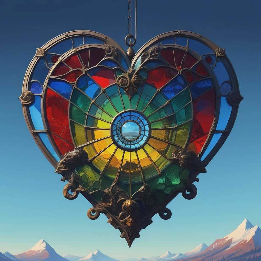 Hyper-Realistic Stained Glass Heart in Vibrant Colors