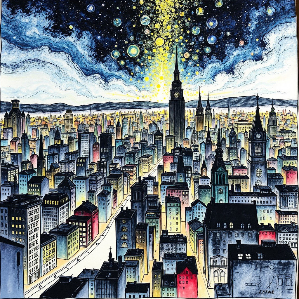 Futuristic City at the End of Time in Pen and Ink