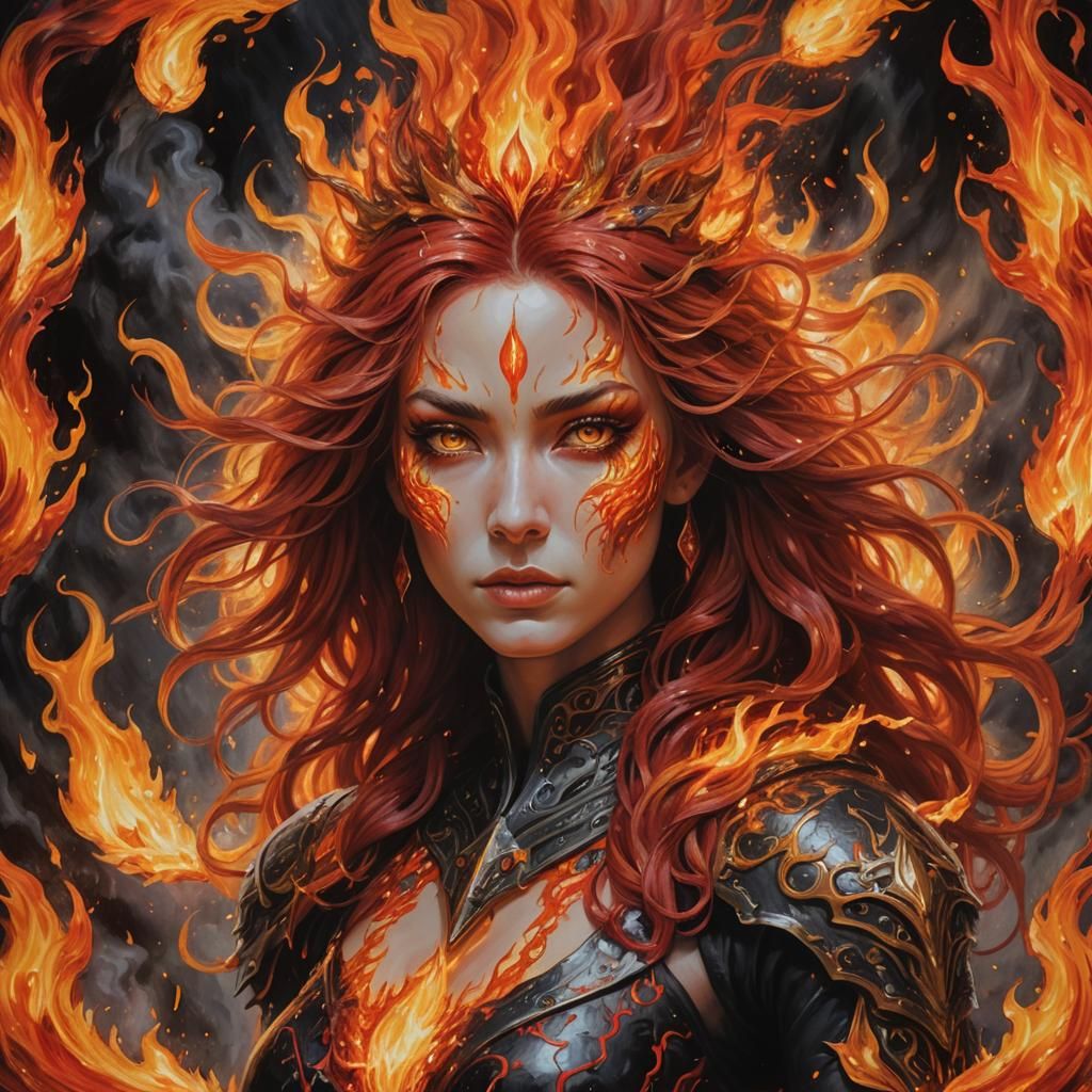 A liquid-based fire goddess emerging from the vibrant flames...