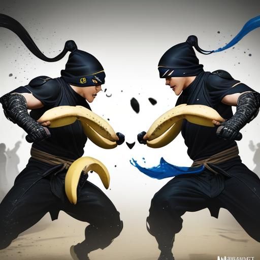 Ninjas Throwing Bananas: Hyperrealistic Splash Art