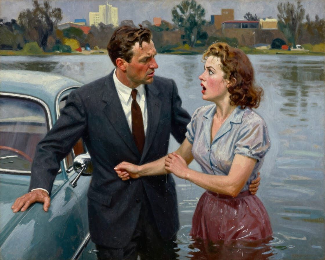 Shocked Woman's Car Submerged in Lake