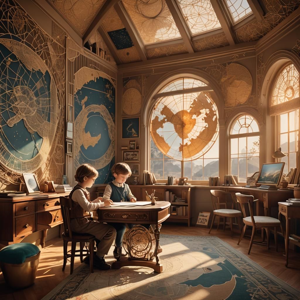 Art Deco Children's Room with String Art Map