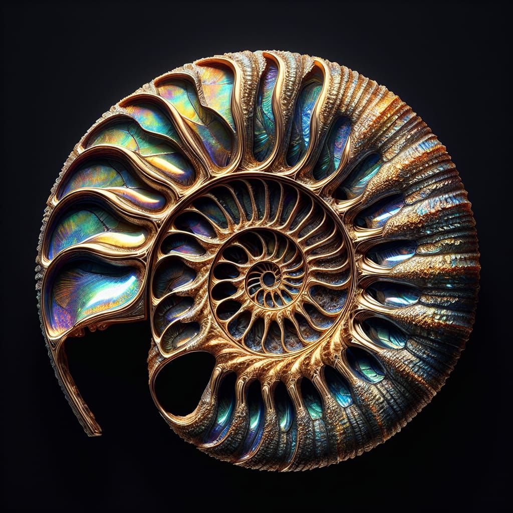 Iridescent Ammonite Fossil Cross-Section in 8k