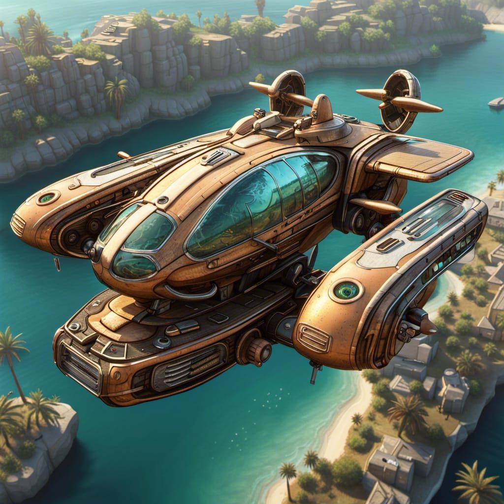 Futuristic Amphibious Flying Vehicle in Dieselpunk Style