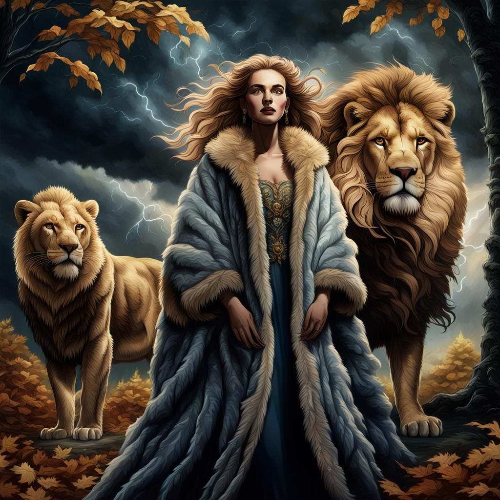Lady and Lion in Storm, Mythical Realism