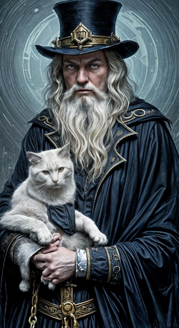 Warlock and Cat in Gothic Horror Style