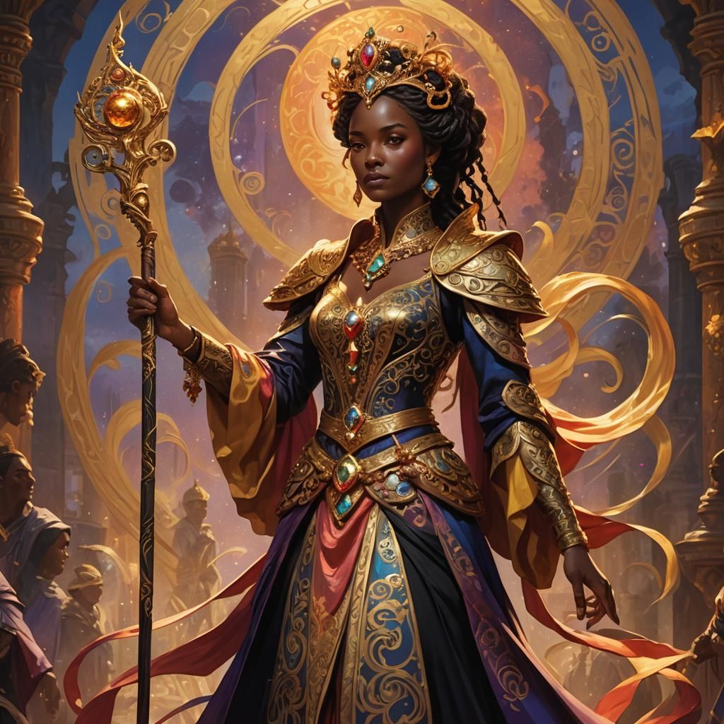 Regal Figure Surrounded by Swirling Creatures