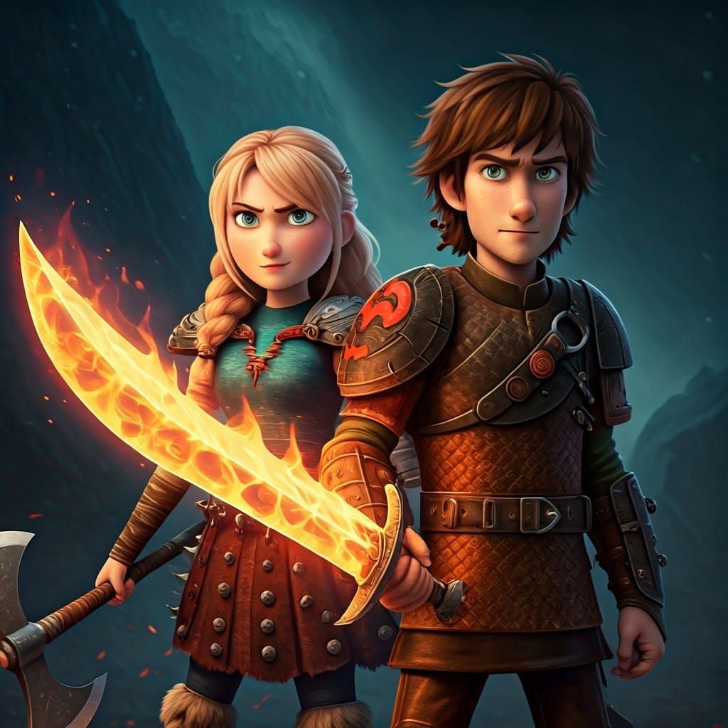 Heroic Hiccup Haddock Stands with Astrid, Ready for Battle