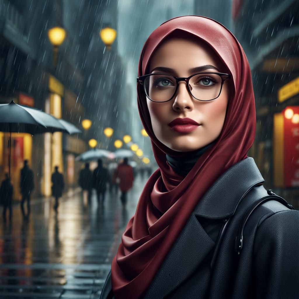 Confident German Woman Embracing Rainy City Streets
