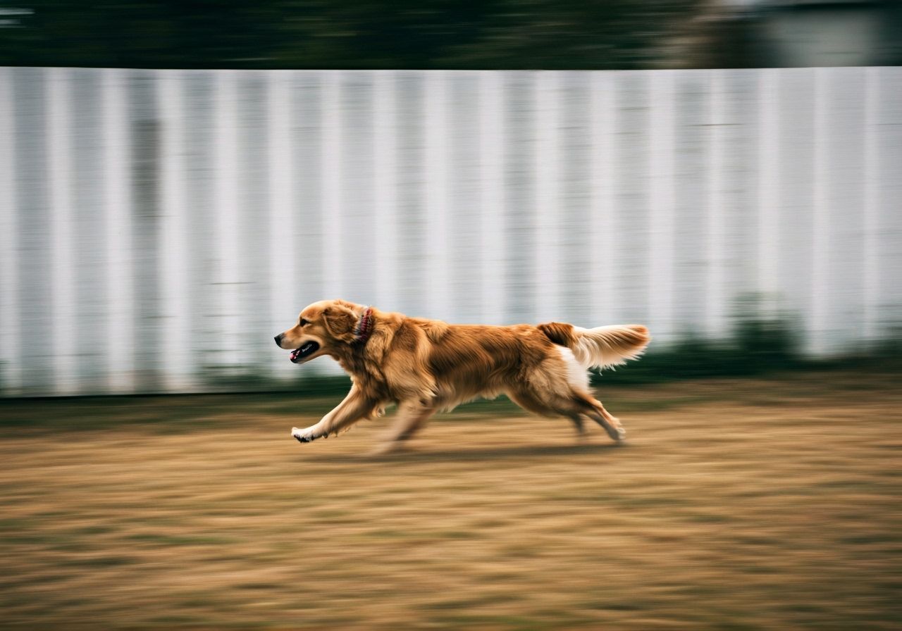 Golden Retriever Runs: Gritty Realism, Motion Blur