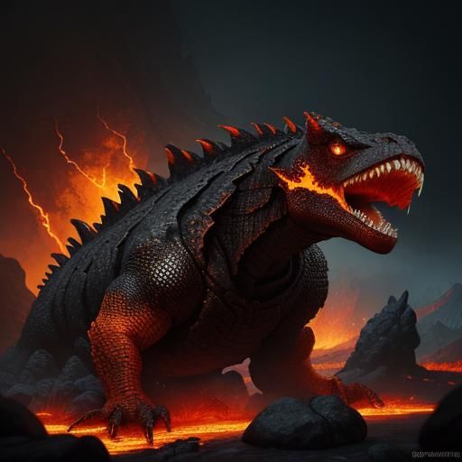 Magma Reptile in Dark Fantasy Style