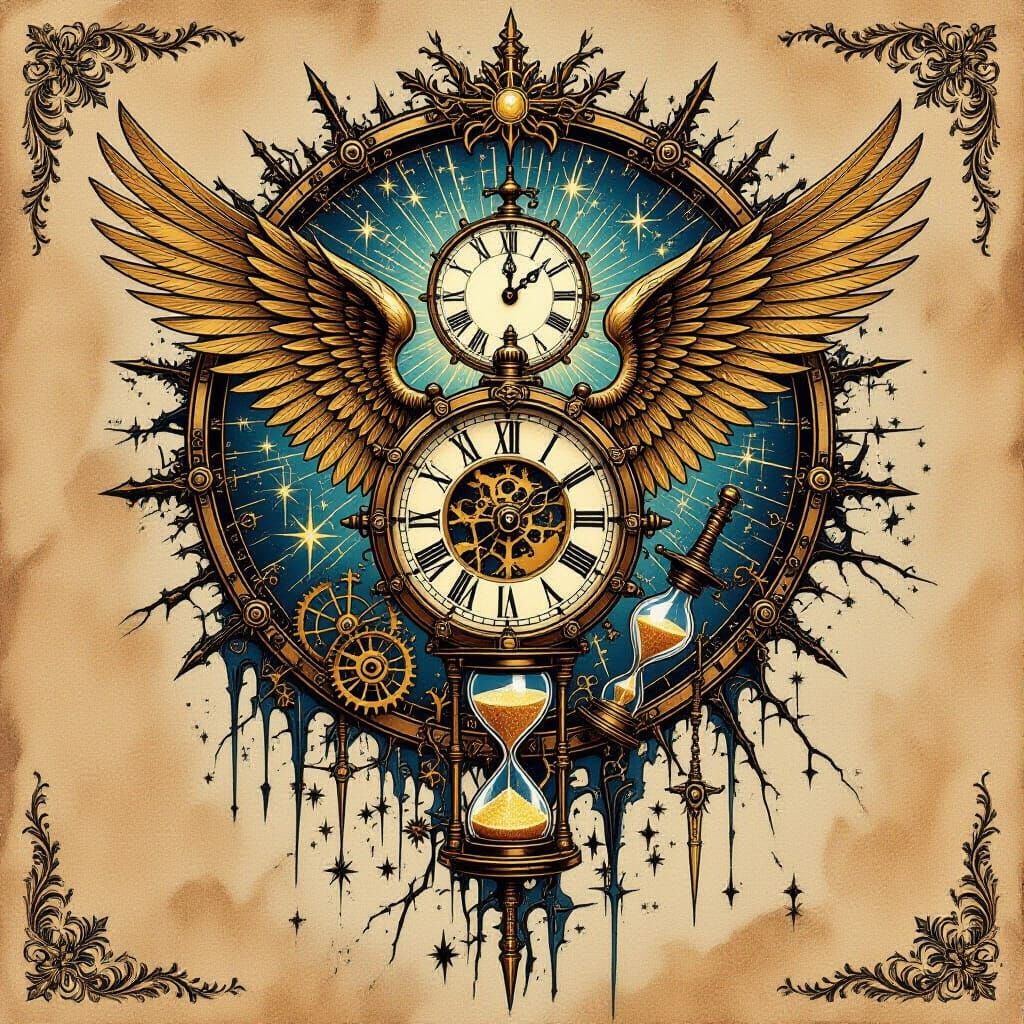 divine-mechanical tattoo flash sheet — ...