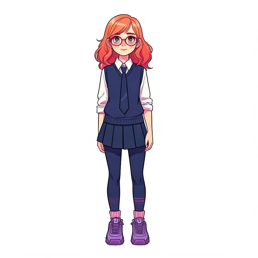 Character Sheet: Girl with Freckles and Pink Glasses