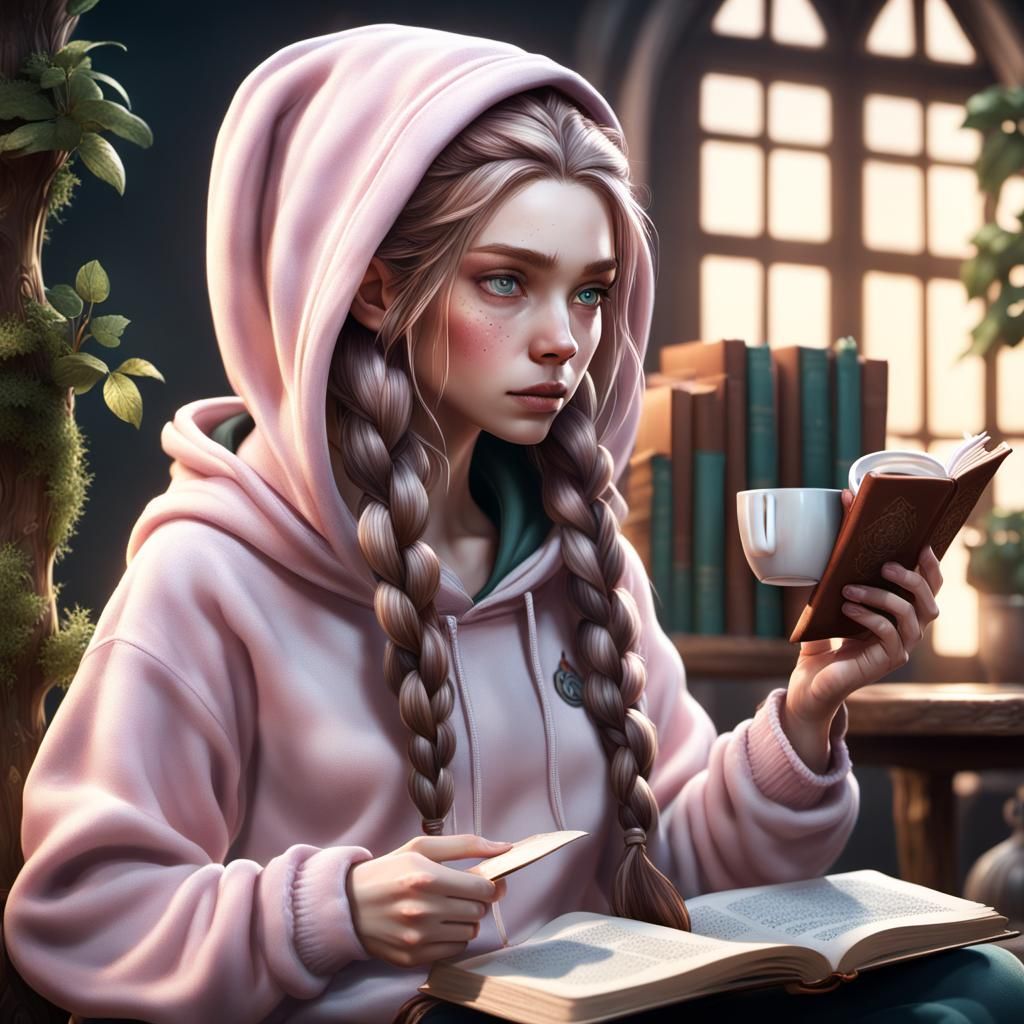 Elf Reading with Coffee: Fantasy Concept Art