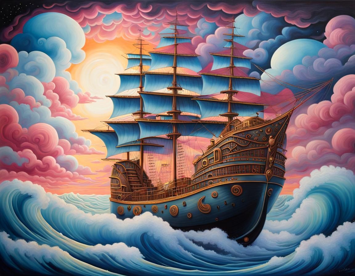 Wind Goddess Over Stormy Seas in Whimsical Style