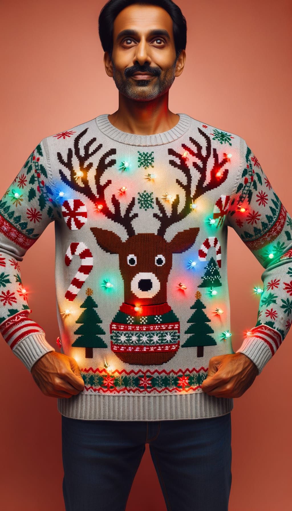 Man Proudly Displays Light-Up Festive Christmas Sweater