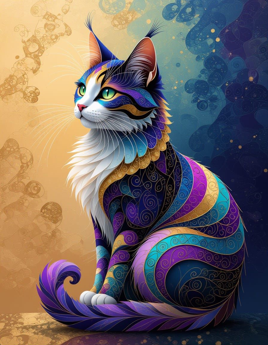 Elegant Cat in Mesmerizing Mandelbrot Design