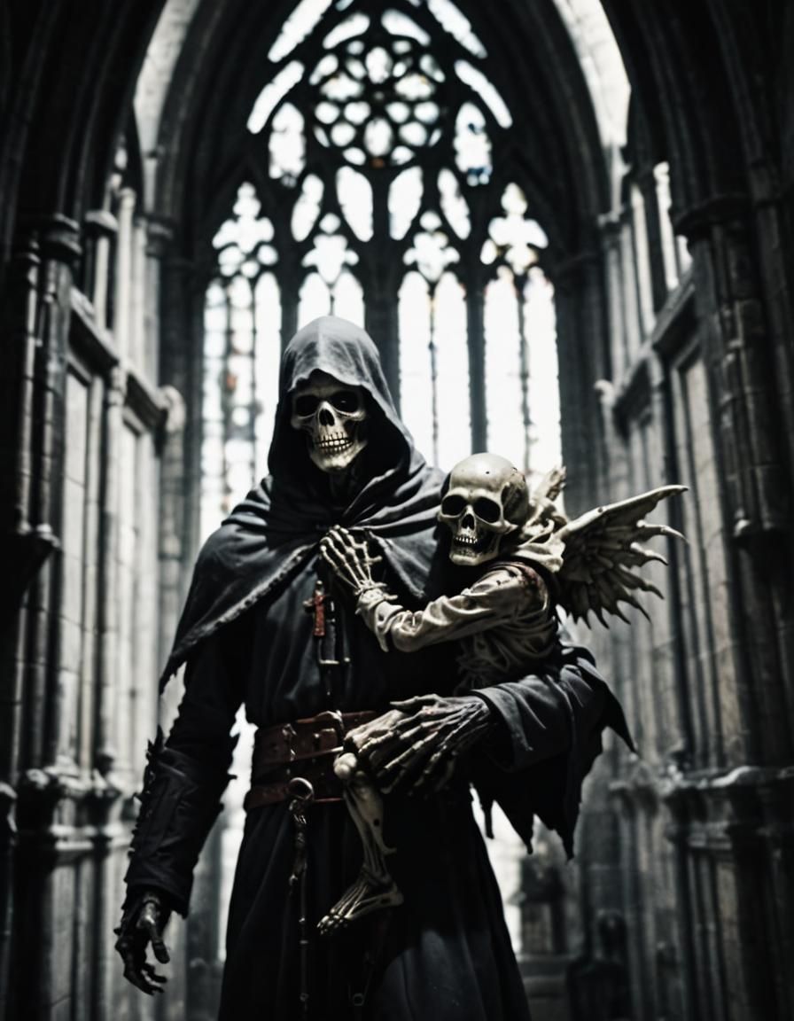 Colossal Zombie Carries Winged Figure at Cathedral