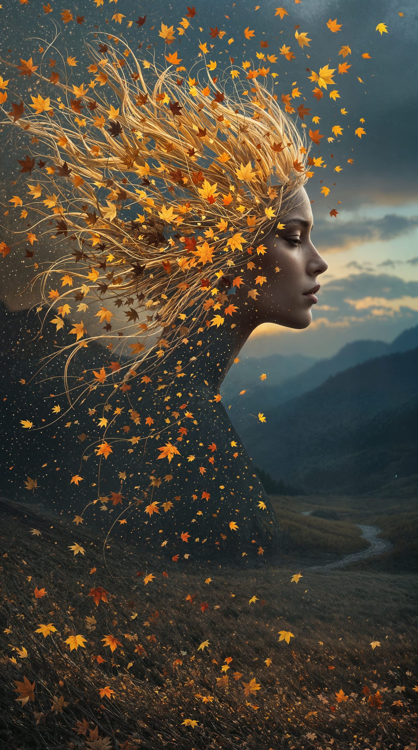 Surreal Cubist Woman of Autumn's Change in Chiaroscuro