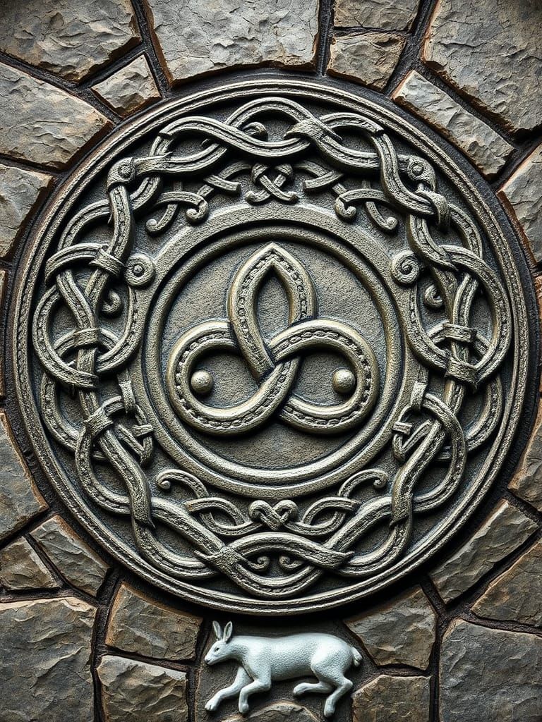 Intricate Celtic Knot Design with Triskele Symbol