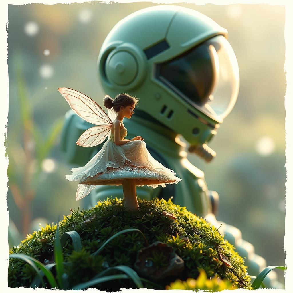 Fairy and Astronaut Double Exposure in Manhwa Style