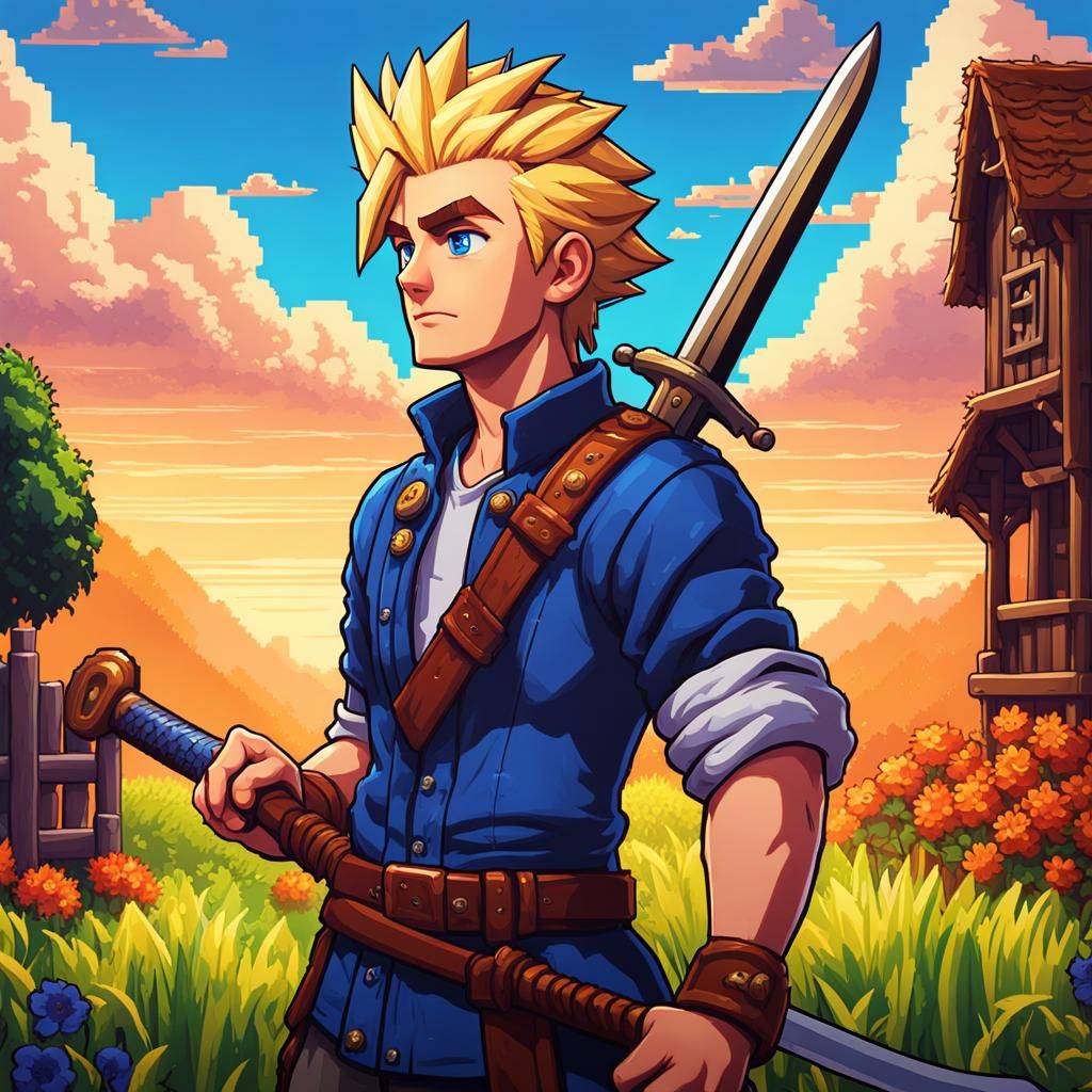 Pixel Art Warrior in Stardew Valley Style