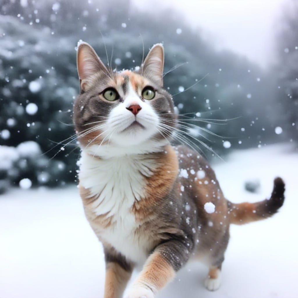 Cheerful Cat Dancing in the Snow