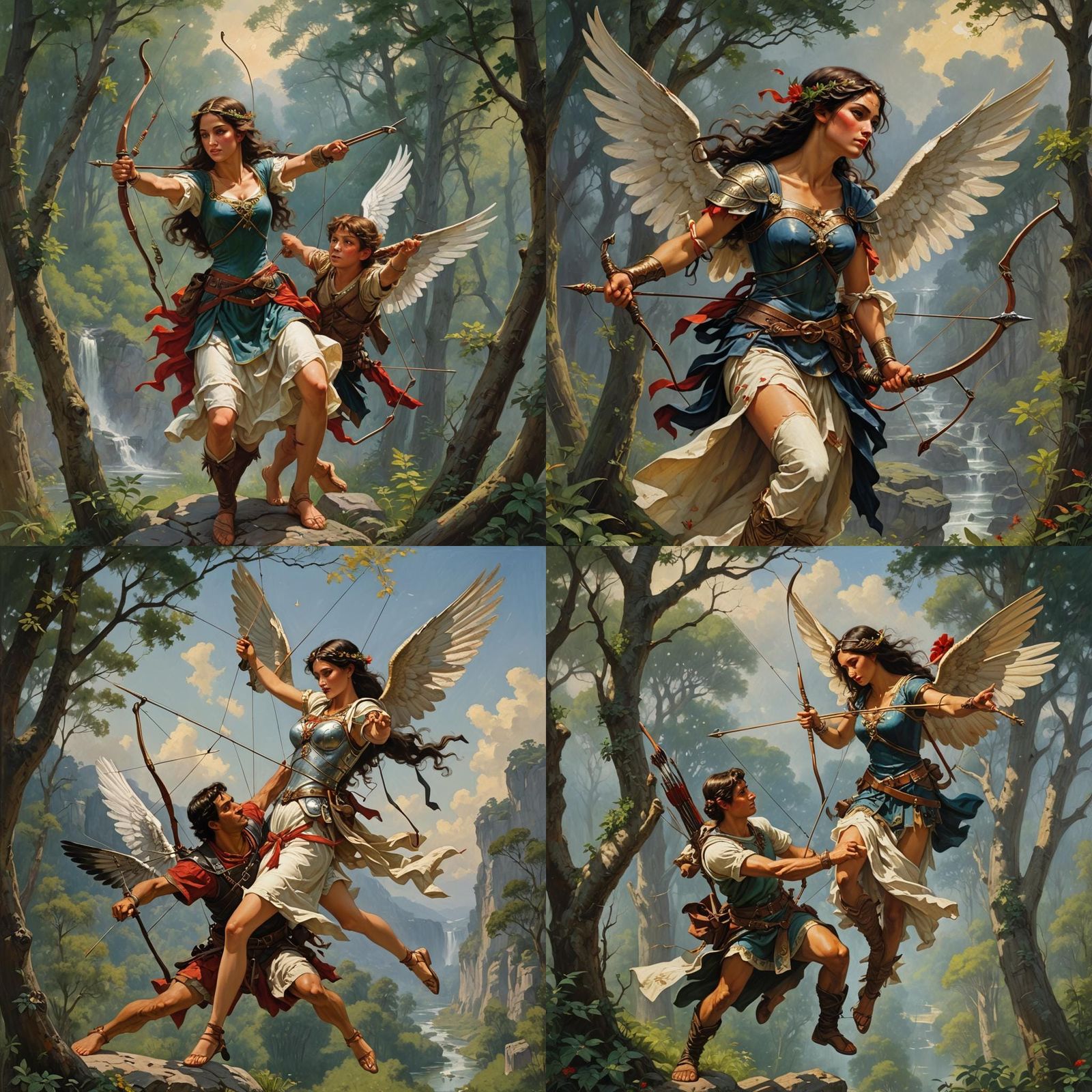 Archer Woman Kidnaps Cupid, Oil Painting